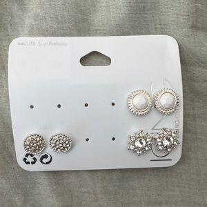 Silver and White Earring Set